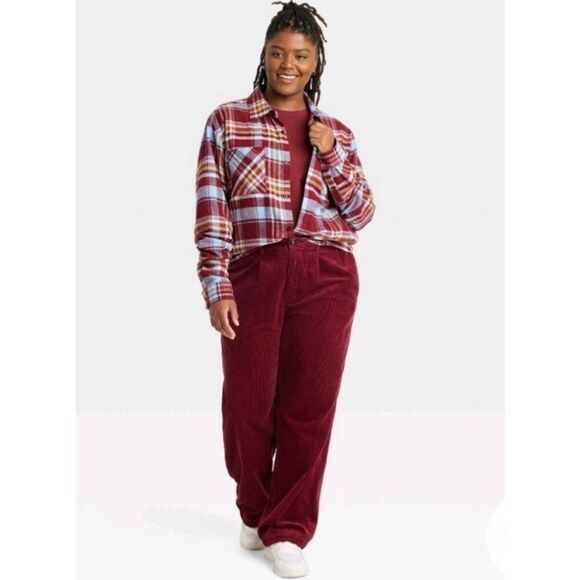 NWT Unisex Adult Houston White Burgundy Corduroy Chino Wide Leg Pants - 38 x 32 - Picture 1 of 6